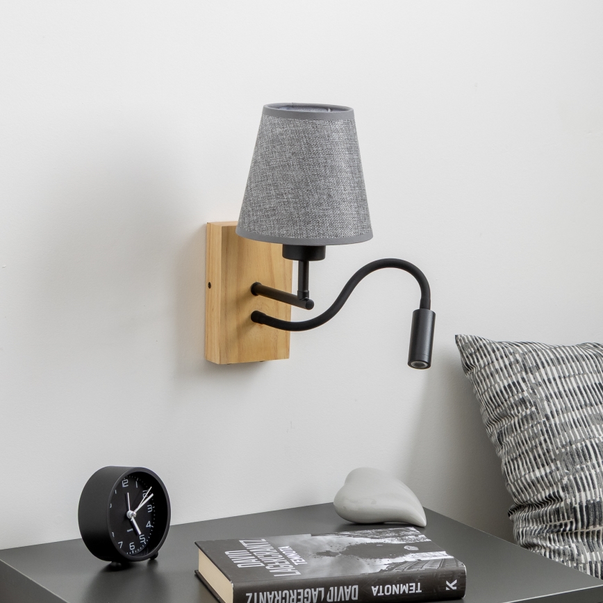 Brilagi - LED Flexibilná nástenná lampa NUBILA WOOD 1xE27/25W/230V + LED/3W dub/šedá