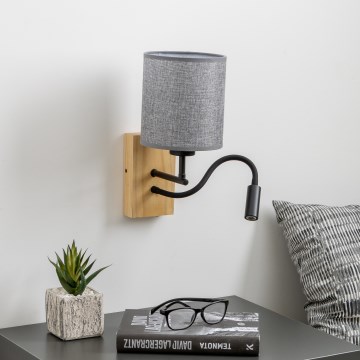 Brilagi - LED Flexibilná nástenná lampa NUBILA WOOD 1xE27/25W/230V + LED/3W dub/šedá