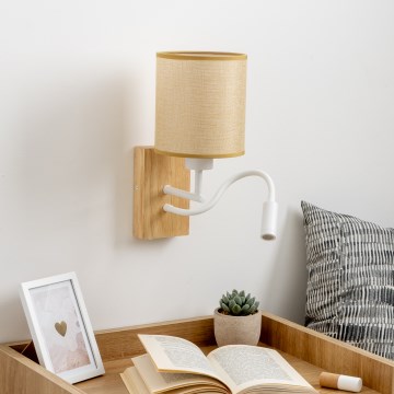 Brilagi - LED Flexibilná nástenná lampa NUBILA WOOD 1xE27/25W/230V + LED/3W dub/svetlohnedá