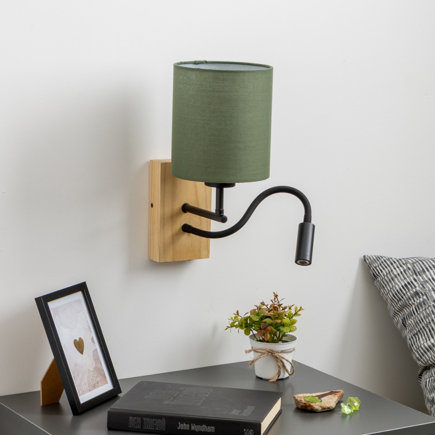 Brilagi - LED Flexibilná nástenná lampa NUBILA WOOD 1xE27/25W/230V + LED/3W dub/zelená