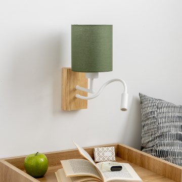 Brilagi - LED Flexibilná nástenná lampa NUBILA WOOD 1xE27/25W/230V + LED/3W dub/zelená