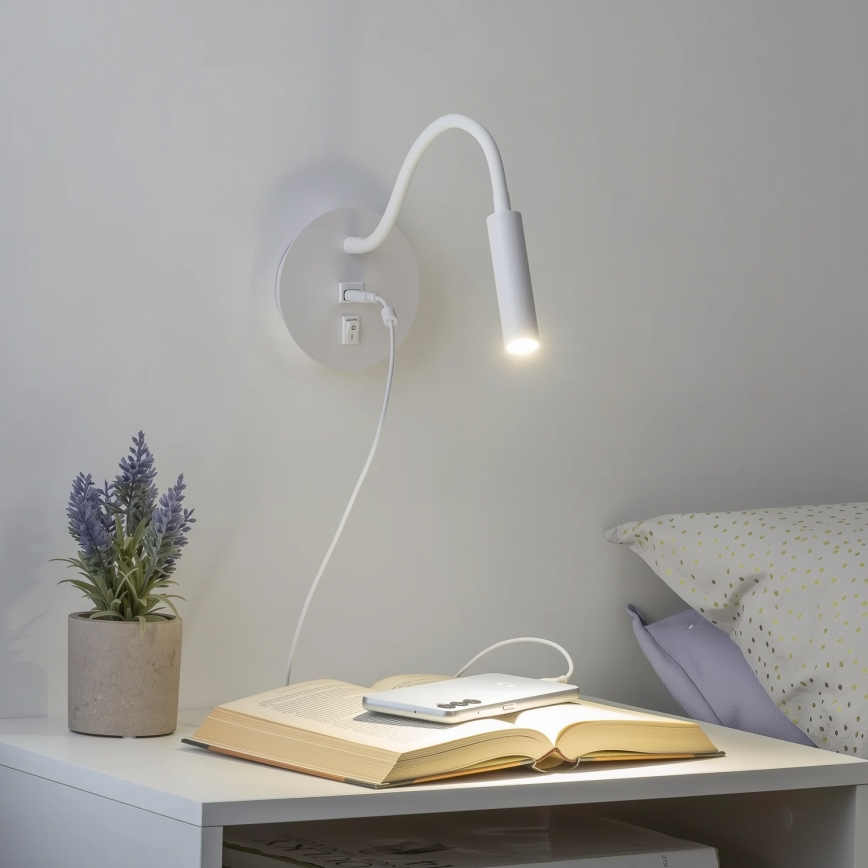 Brilagi - LED Flexibilná nástenná lampa s USB portom MAYA LED/3W/230V 4000K biela