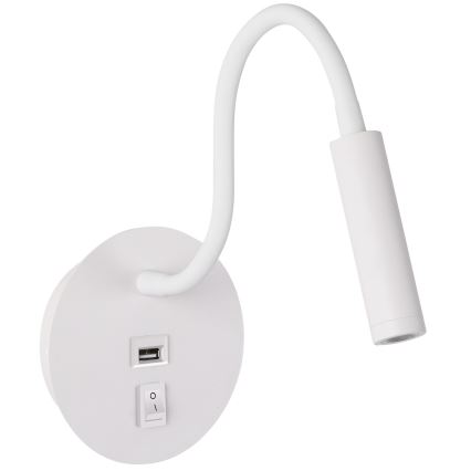 Brilagi - LED Flexibilná nástenná lampa s USB portom MAYA LED/3W/230V 4000K biela