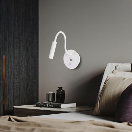 Brilagi - LED Flexibilná nástenná lampa s USB portom MAYA LED/3W/230V 4000K biela