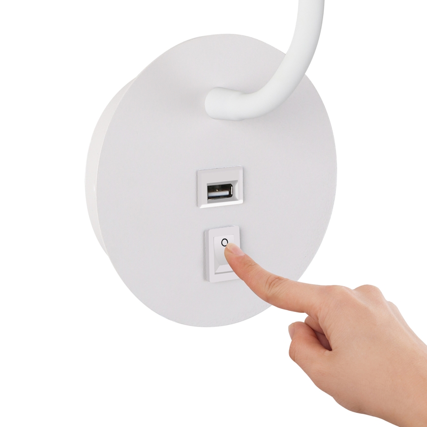 Brilagi - LED Flexibilná nástenná lampa s USB portom MAYA LED/3W/230V 4000K biela