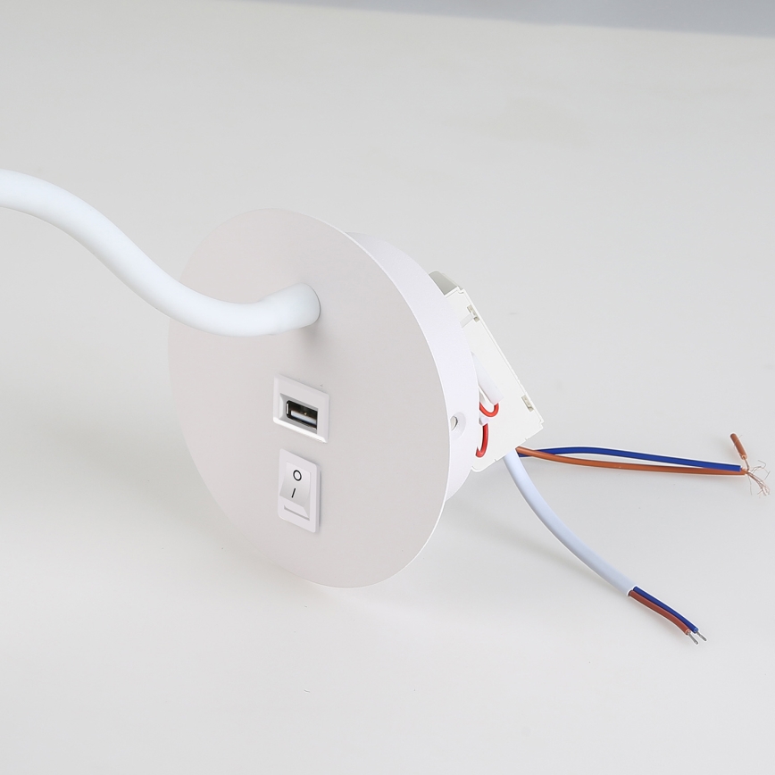Brilagi - LED Flexibilná nástenná lampa s USB portom MAYA LED/3W/230V 4000K biela