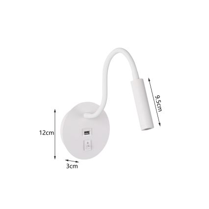 Brilagi - LED Flexibilná nástenná lampa s USB portom MAYA LED/3W/230V 4000K biela
