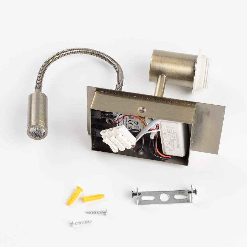 Brilagi - LED flexibilná nástenná lampa NUBILA 1xE27/25W/230V + LED/3W mosadz/oranžová