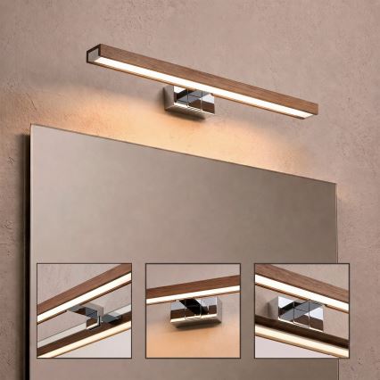 Brilagi - LED kúpeľňové osvetlenie zrkadla 3v1 WOODY MIRROR LED/12W/230V 60 cm IP44 lesklý chróm/dub čerešňa