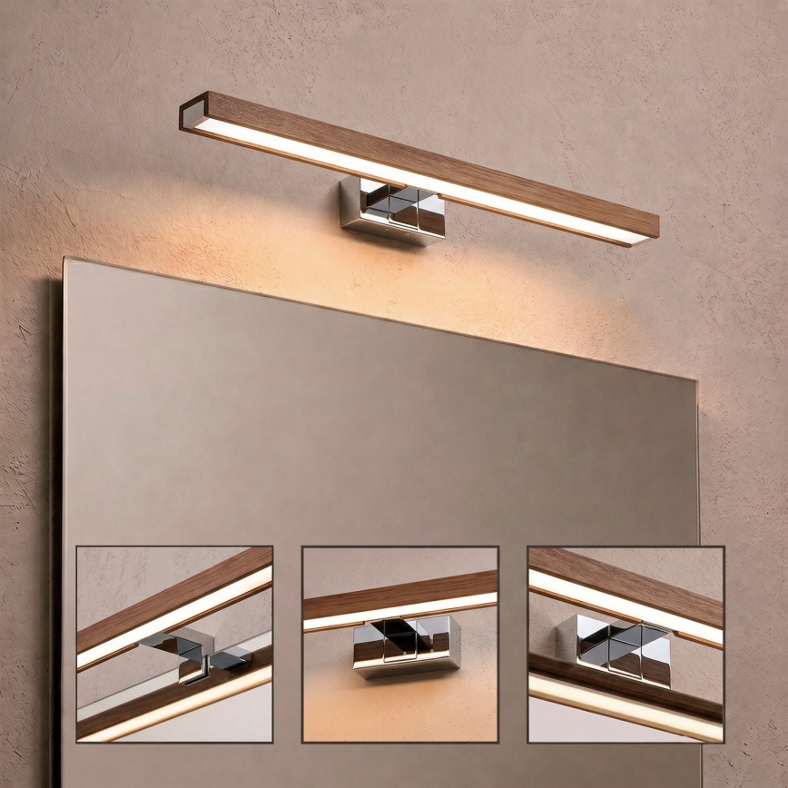 Brilagi - LED kúpeľňové osvetlenie zrkadla 3v1 WOODY MIRROR LED/12W/230V 60 cm IP44 lesklý chróm/dub čerešňa