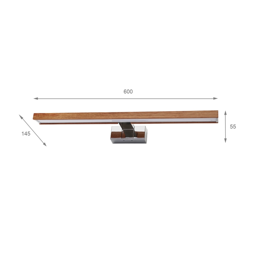 Brilagi - LED kúpeľňové osvetlenie zrkadla 3v1 WOODY MIRROR LED/12W/230V 60 cm IP44 lesklý chróm/dub čerešňa