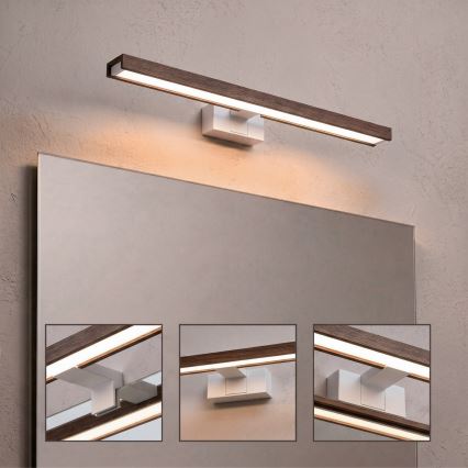 Brilagi - LED kúpeľňové osvetlenie zrkadla 3v1 WOODY MIRROR 3v1 LED/12W/230V 60 cm IP44 biela/dub orech