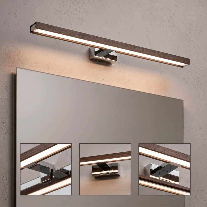 Brilagi - LED osvetlenie zrkadla do kúpeľne 3 v 1 WOODY MIRROR LED/12W/230V 60 cm IP44 lesklý chróm/dubový orech