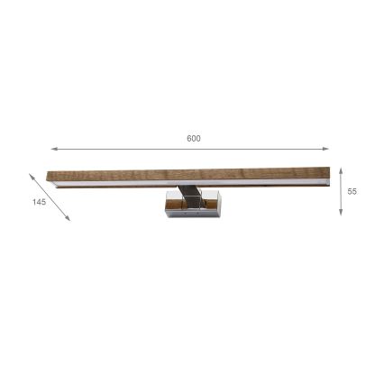 Brilagi - LED osvetlenie zrkadla do kúpeľne 3 v 1 WOODY MIRROR LED/12W/230V 60 cm IP44 lesklý chróm/dubový orech
