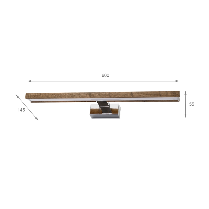 Brilagi - LED osvetlenie zrkadla do kúpeľne 3 v 1 WOODY MIRROR LED/12W/230V 60 cm IP44 lesklý chróm/dubový orech