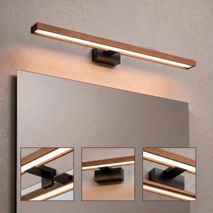 Brilagi - LED kúpeľňové zrkadlové osvetlenie 3v1 WOODY MIRROR LED/15W/230V 80 cm IP44 čierna/čerešňový dub