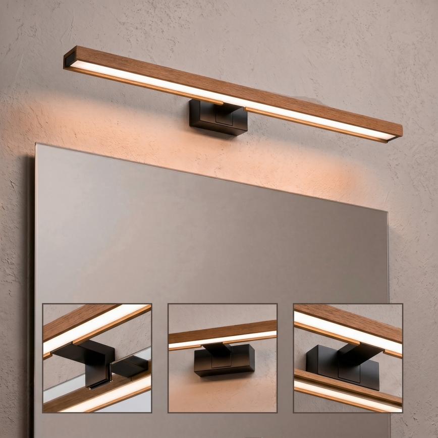 Brilagi - LED kúpeľňové zrkadlové osvetlenie 3v1 WOODY MIRROR LED/15W/230V 80 cm IP44 čierna/čerešňový dub