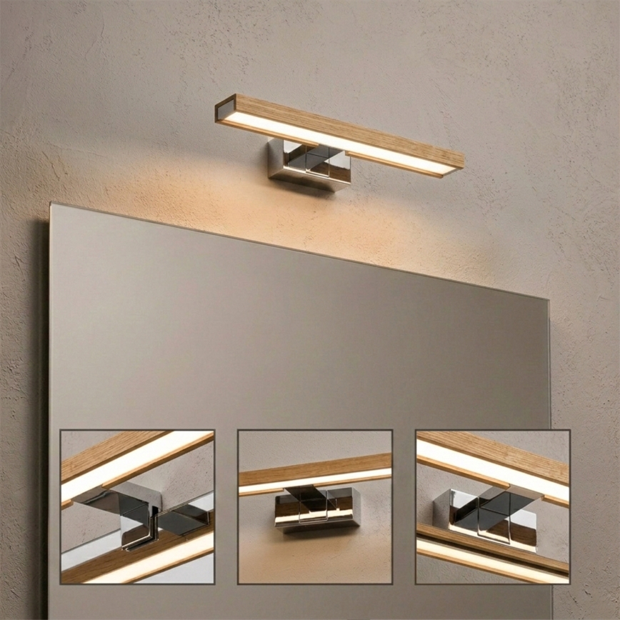 Brilagi - LED osvetlenie zrkadla do kúpeľne 3v1 WOODY MIRROR LED/8W/230V 40 cm IP44 lesklý chróm/dub