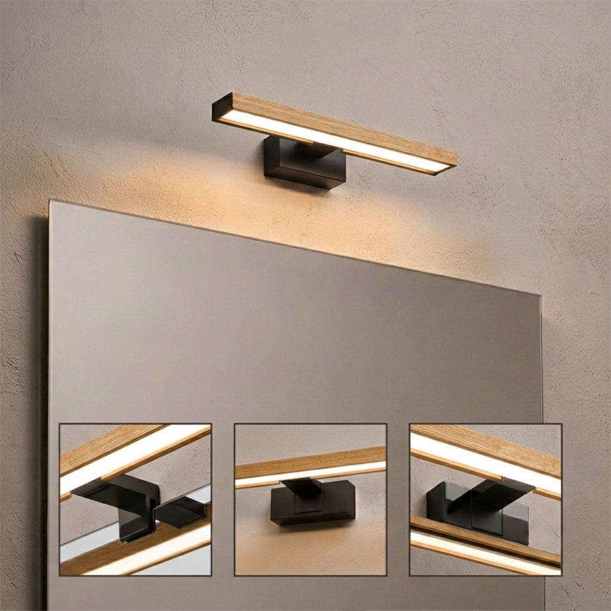 Brilagi - LED osvetlenie zrkadla do kúpeľne 3v1 WOODY MIRROR LED/8W/230V IP44 čierna/dub