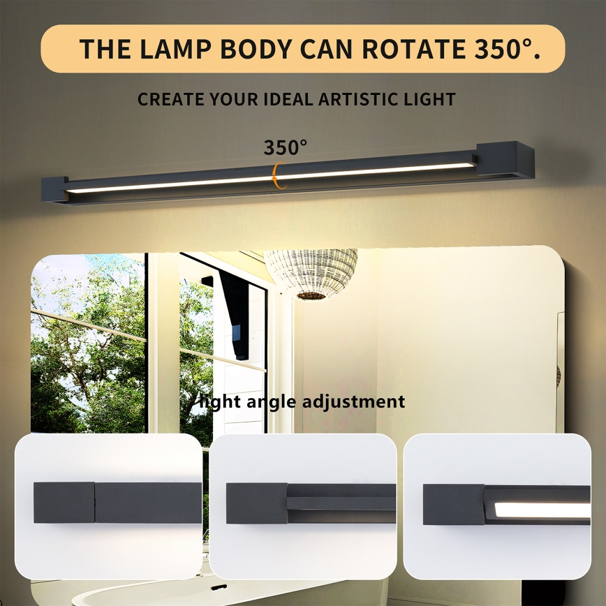 Brilagi - LED kúpeľňové osvetlenie zrkadla AQUA LINE LED/24W/230V 90 cm IP44 čierna CRI 90