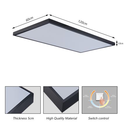 Brilagi - LED kúpeľňové stropné svietidlo FRAME LED/96W/230V 120x60 cm 3000/4000/6000K IP44 čierna