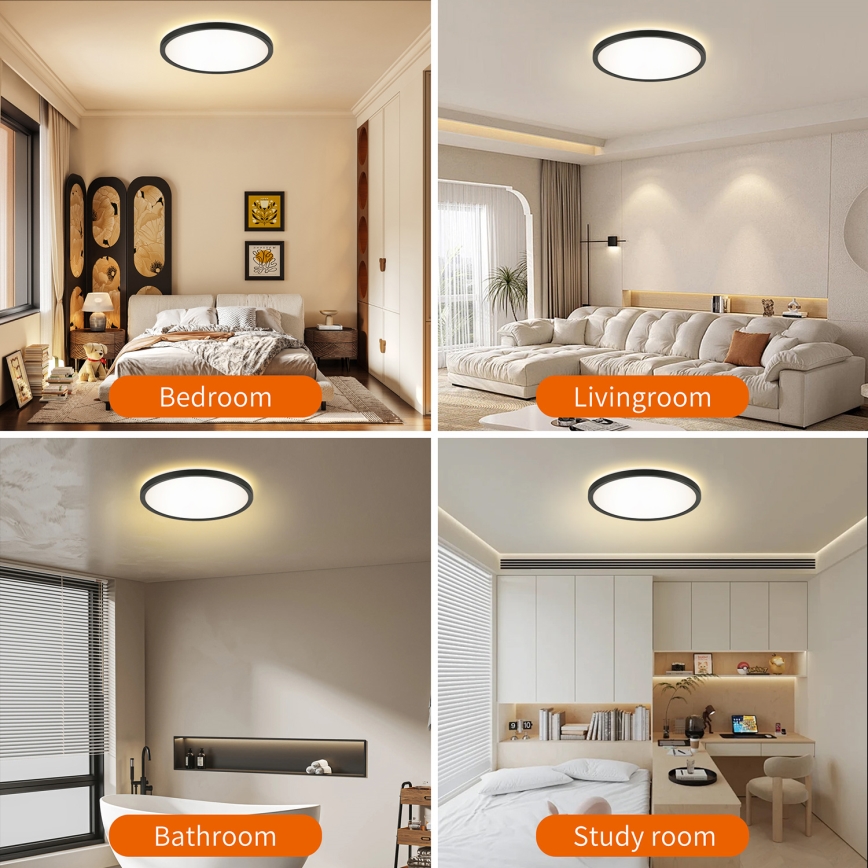 Brilagi - LED Kúpeľňové stropné svietidlo ULTRA SLIM LED/24W/230V pr. 42 cm čierna IP54