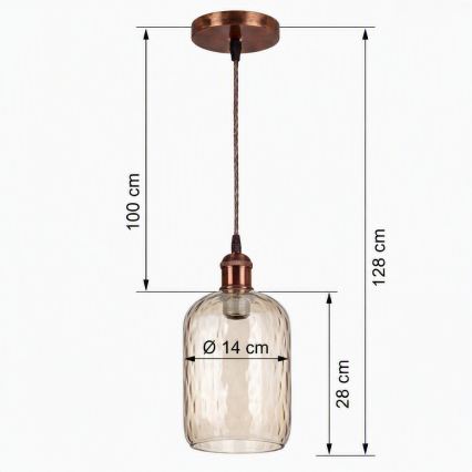 Brilagi - LED luster na lanku RETRO GLASS 1xE27/60W/230V pr. 14 cm medená/dymová hnedá