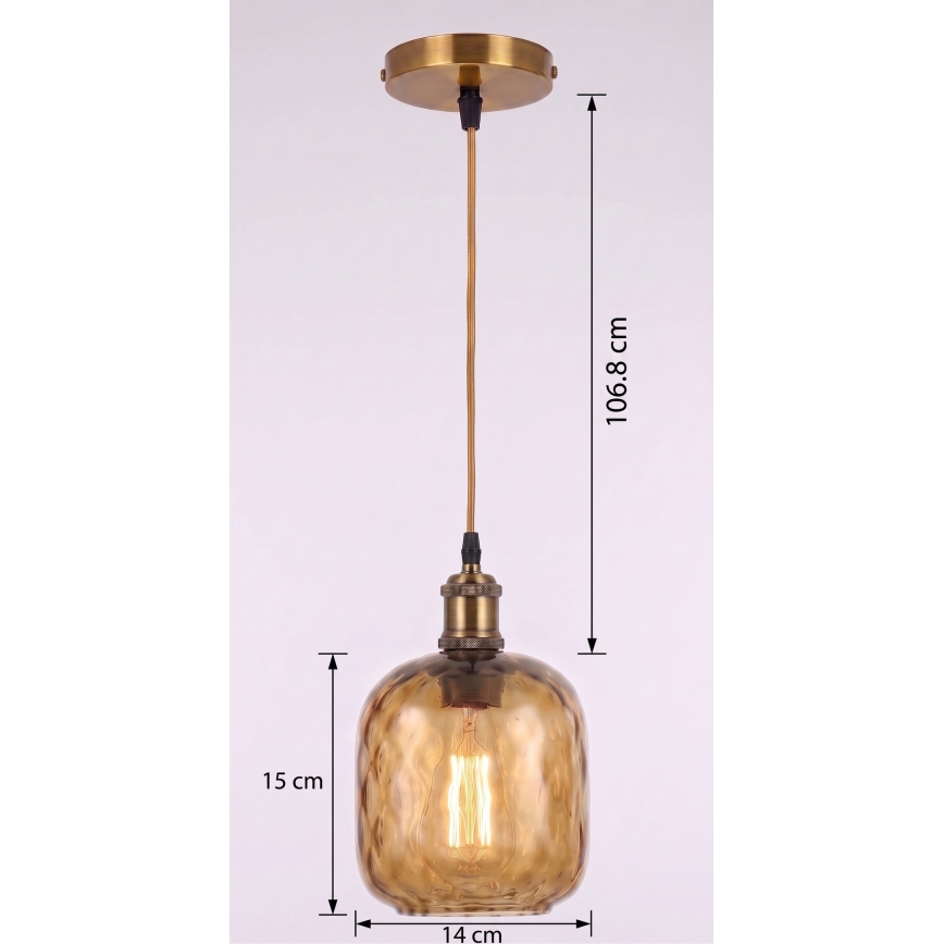 BRILAGI - LED luster na lanku RETRO GLASS 1xE27/60W/230V pr. 14 cm zlatá/dymovo-hnedá
