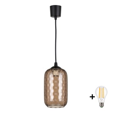 Brilagi - LED luster na lane RETRO GLASS 1xE27/60W/230V, priemer 14 cm, čierna/dymovo hnedá