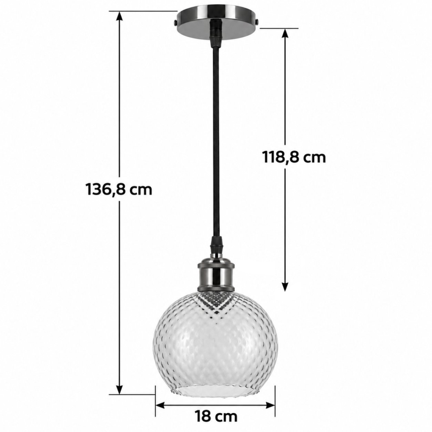 BRILAGI - LED Luster na lanku RETRO GLASS 1xE27/60W/230V pr. 18 cm čierna/dymová sivá