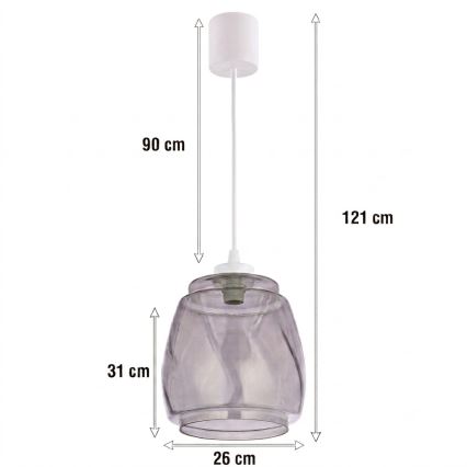 Brilagi - LED luster na lankách RETRO GLASS 1xE27/60W/230V pr. 26 cm biela/dymovo-šedá