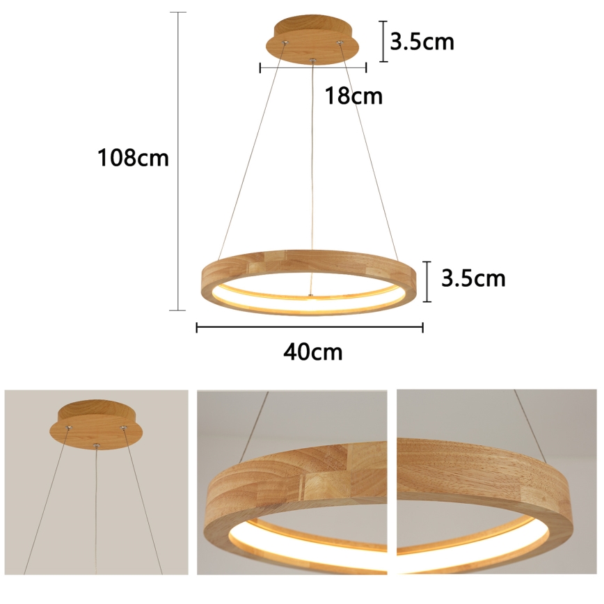 Brilagi - LED luster na lane UMEA WOOD LED/30W/230V pr. 40 cm kaučukovník