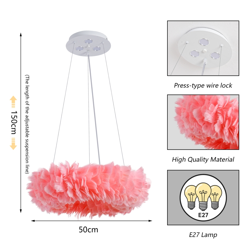 Brilagi - LED luster na lankách FEATHER 3xE27/40W/230V + 3xLED/3W pr. 50 cm ružová