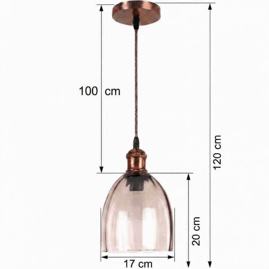 Brilagi - LED luster na lanku RETRO GLASS 1xE27/60W/230V pr. 17 cm medená/dymovo-béžová