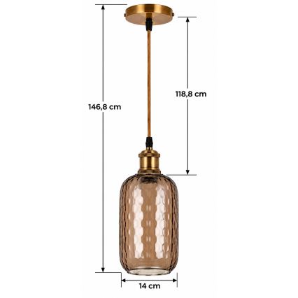 BRILAGI - LED Luster na lanku RETRO GLASS 1xE27/60W/230V pr. 14 cm zlatá/dymovo-hnedá