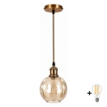 BRILAGI - LED luster na lankách RETRO GLASS 1xE27/60W/230V priemer 18 cm zlatá/dymovo-hnedá