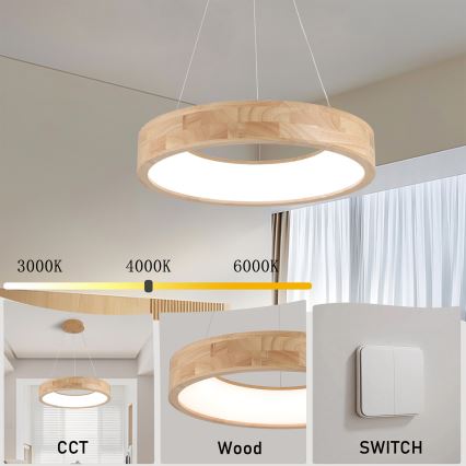 Brilagi - LED luster na lane FALCON WOOD LED/30W/230V 3000/4000/6000K priemer 45 cm, drevený