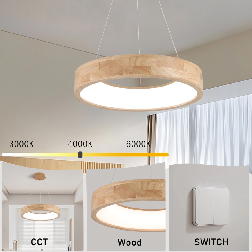 Brilagi - LED luster na lane FALCON WOOD LED/30W/230V 3000/4000/6000K priemer 45 cm, drevený