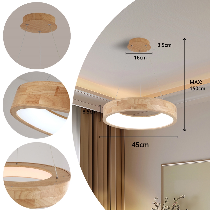 Brilagi - LED luster na lane FALCON WOOD LED/30W/230V 3000/4000/6000K priemer 45 cm, drevený