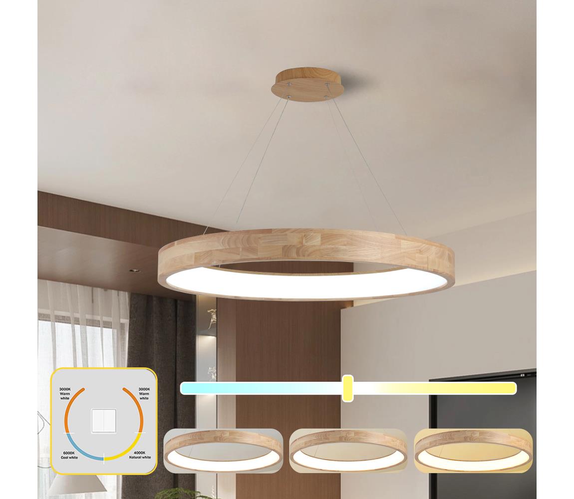 Brilagi - LED luster na lanku FALCON WOOD LED/60W/230V 3000/4000/6000K 80 cm drevo BRI556