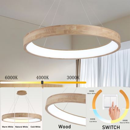 Brilagi - LED luster na lanku FALCON WOOD LED/60W/230V 3000/4000/6000K pr. 80 cm drevo