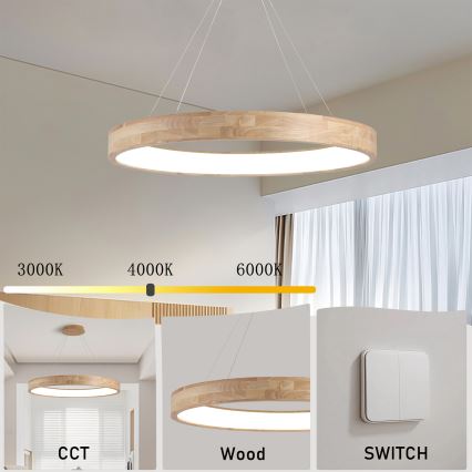 Brilagi - LED luster na lanku FALCON WOOD LED/60W/230V 3000/4000/6000K pr. 80 cm drevo