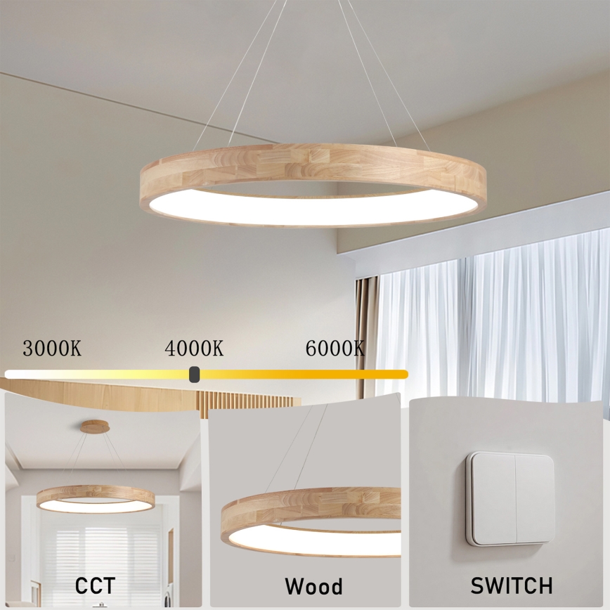 Brilagi - LED luster na lanku FALCON WOOD LED/60W/230V 3000/4000/6000K pr. 80 cm drevo