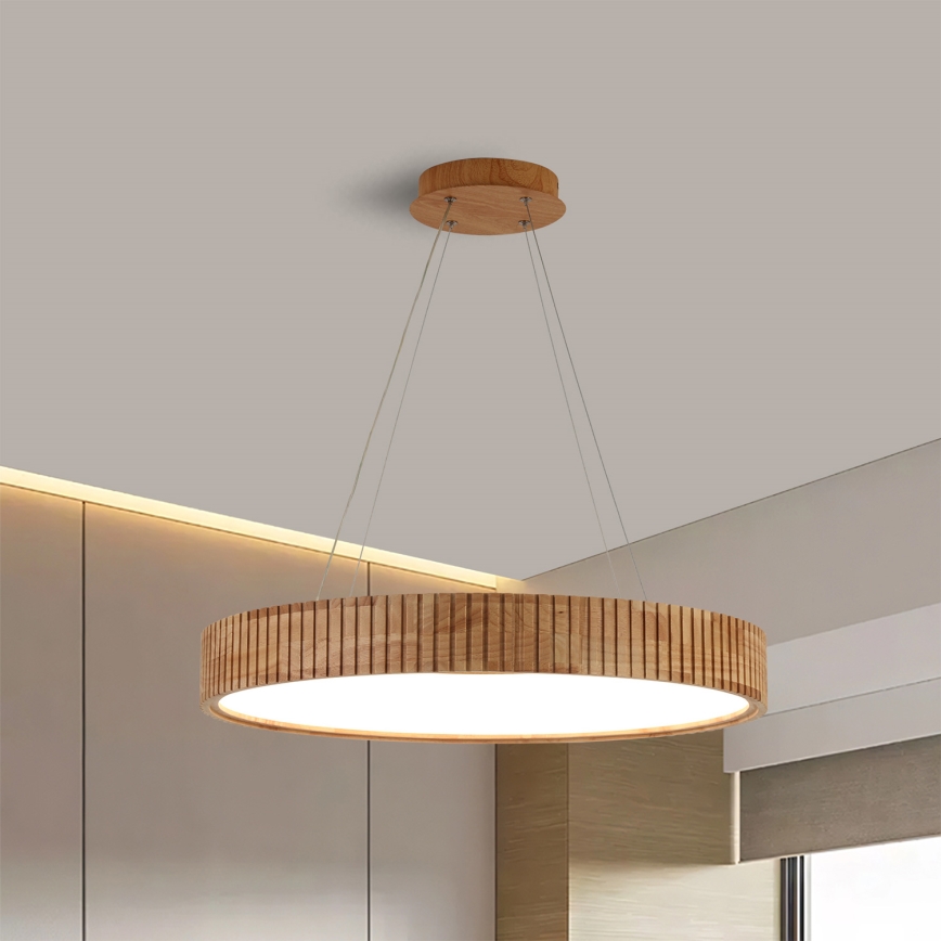 Brilagi - závesný LED luster na lanku FALCON WOOD MODERN, LED/40W/230V, 3000/4000/6000K (nastaviteľná teplota), priemer 60 cm, drevo