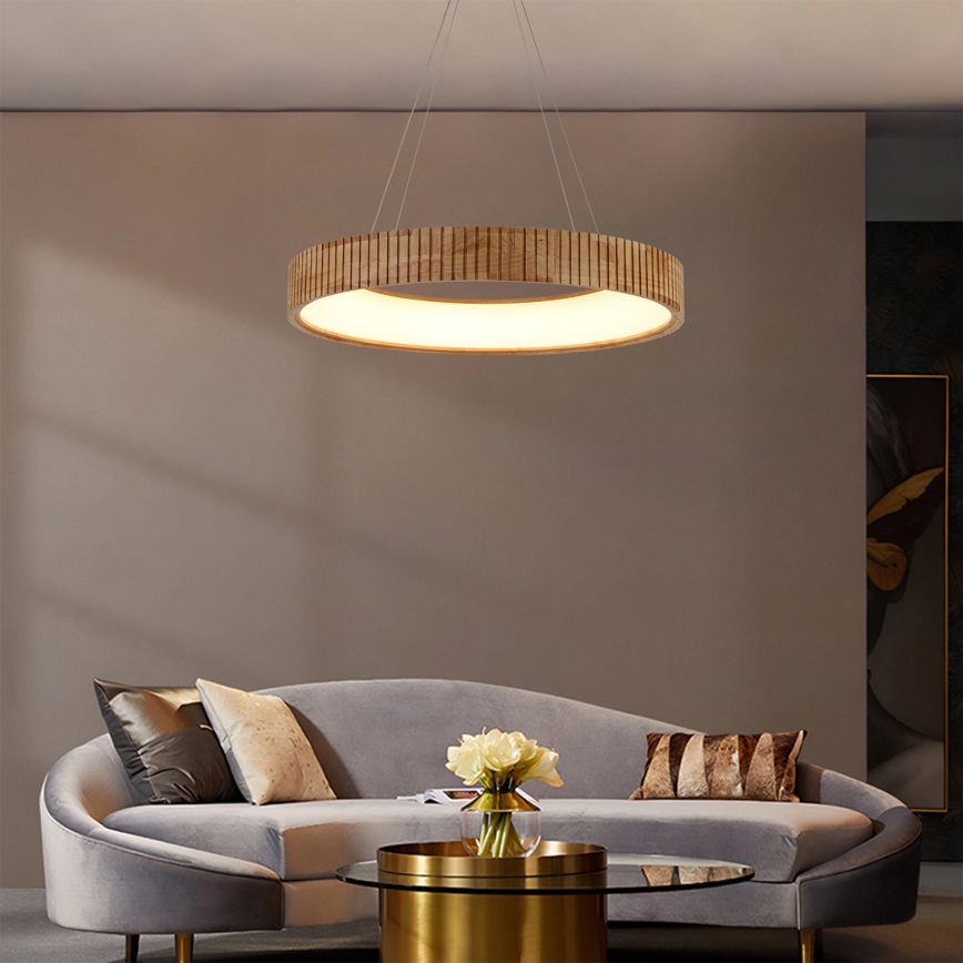 Brilagi - závesný LED luster na lanku FALCON WOOD MODERN, LED/40W/230V, 3000/4000/6000K (nastaviteľná teplota), priemer 60 cm, drevo