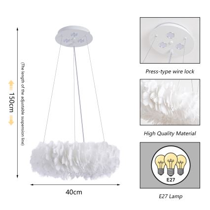 Brilagi - LED luster na lanku FEATHER 3xE27/40W/230V + 3xLED/3W pr. 40 cm biela