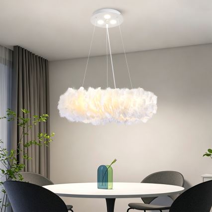 BRILAGI - LED luster na lanku FEATHER 3xE27/40W/230V + 3xLED/3W pr. 50 cm biela