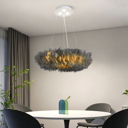 BRILAGI - LED luster na lanku FEATHER 3xE27/40W/230V + 3xLED/3W pr. 50 cm šedý