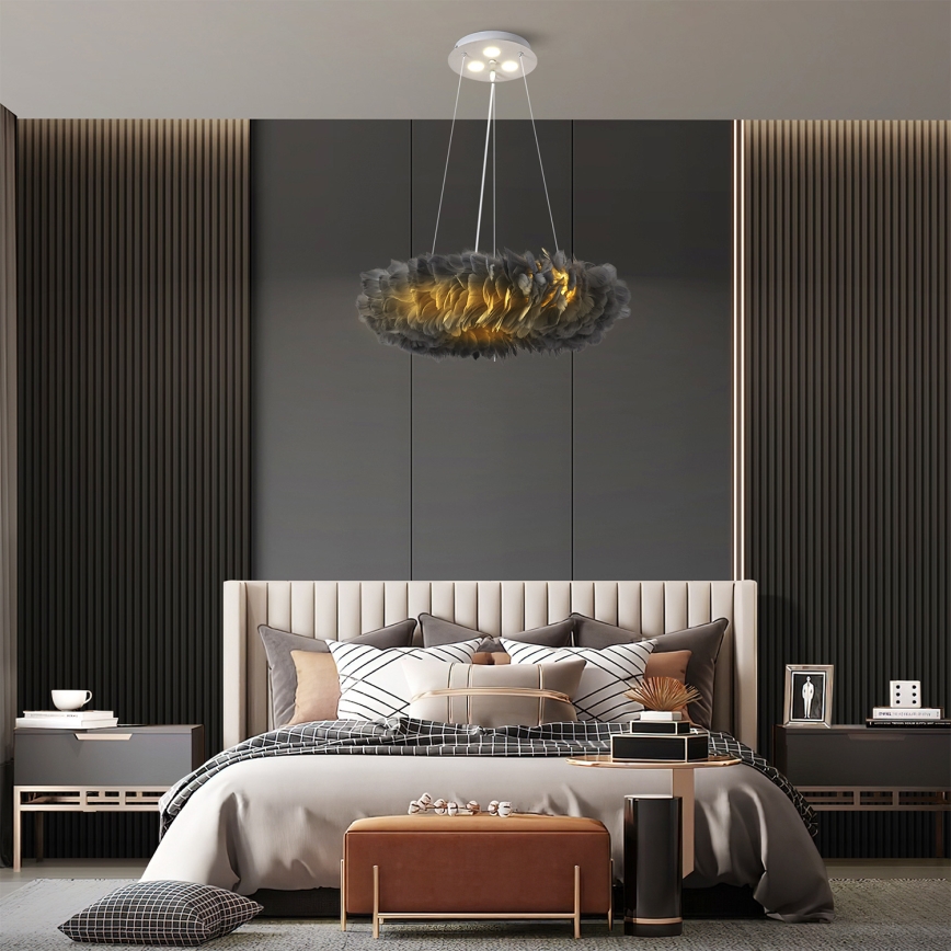 BRILAGI - LED luster na lanku FEATHER 3xE27/40W/230V + 3xLED/3W pr. 50 cm šedý