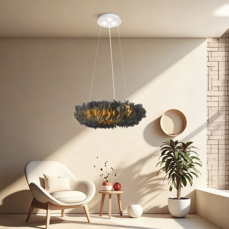 BRILAGI - LED luster na lanku FEATHER 3xE27/40W/230V + 3xLED/3W pr. 50 cm šedý